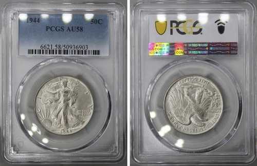 1944年 PCGS AU58 ウォーキング・リバティ・ハーフダラー ~ 90%銀グレード 50セントコイン