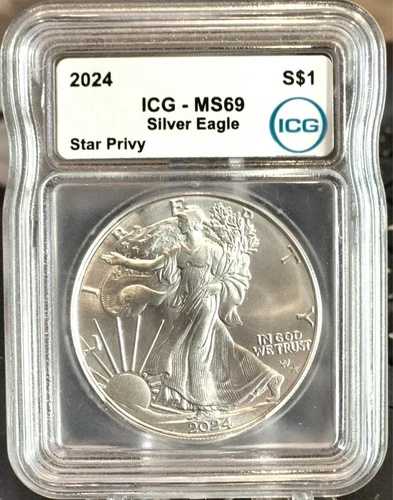 2024年 1オンス アメリカンシルバーイーグル スター プリヴィ ICG MS69 スラブ ブラストホワイト 47,520円