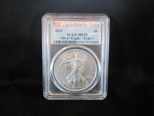 2021年 アメリカンシルバーイーグル PCGS MS70 FDOI タイプ1 米国製コイン（米国国旗ホルダー入り）
