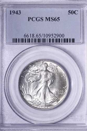 GEM BU 1943 ウォーキング・リバティ ハーフダラー PCGS MS65 PQ ライトトーン YPH