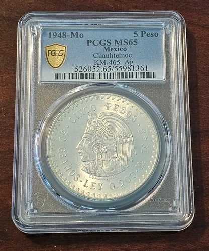1948 Mo メキシコ PCGS MS65 シルバー 5 ペソ S5P シンコ ペソ クアウテモック コイン KM-465