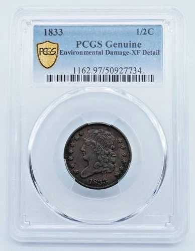 1833年 クラシックヘッド ハーフセント PCGS 純正 XF ディテール ゴールドシールド - U811
