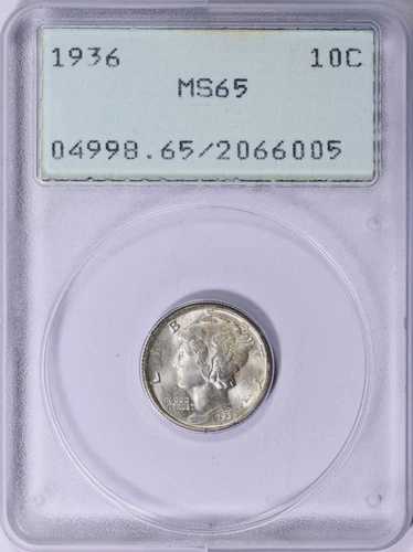 1936年製 マーキュリーダイム MS65 PCGS ラトラーホルダー OGH