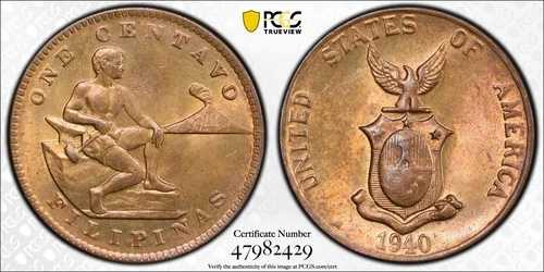 1940-M 1セント センタボ PCGS MS64RB 米国 フィリピン 90178.64/47982429 87/19 高