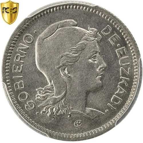 [#481899] コイン、スペイン内戦、エウスカディ、ペセタ、1937年、ブリュッセル、PCGS、MS66、MS