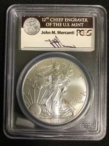 2014年 1ドル アメリカン シルバー イーグル PCGS MS70 ファーストストライク ガバメント ボックス5 マーカンティ 48,180円