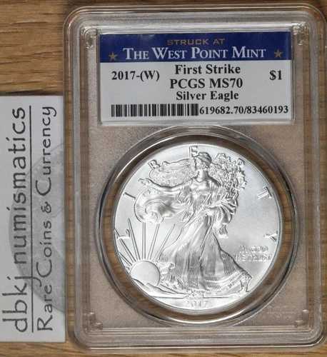 2017年 (W) シルバー アム イーグル $1 - PCGS MS70 - ウェストポイントで鋳造 - ファーストストライク