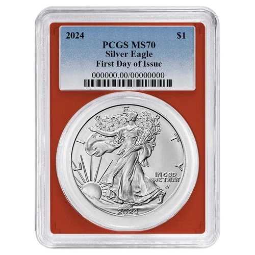 2024年 1ドル アメリカン シルバー イーグル PCGS MS70 FDOI ブルーラベル レッドフレーム