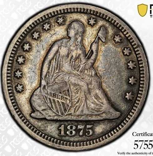 1875年 VF30 PCGS トーン付き シーテッドクォーター トゥルービュー フレッシュナイスタイプコイン