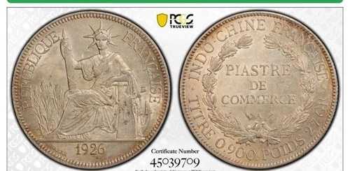 ????1926年 フランス領インドシナ 1ピアストル PCGS クリーニング済み AU??