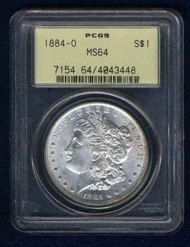 米国 1884-O モルガン シルバー ドル チョイス 未流通、PCGS 認定 MS64