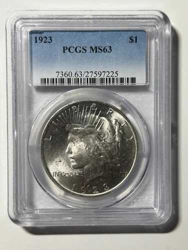 1923年 ピースドル PCGS MS63 ミントステート 90% シルバー グレーデッド スラブド アメリカンコイン B