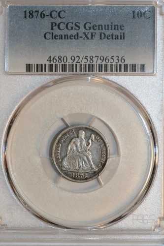 1876年製 CC リバティ・シーテッド・ダイム PCGS 純正クリーニング済み XF 詳細