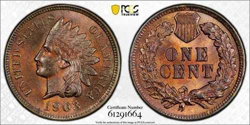 1903年インディアンヘッドセント PCGS 63レッドブラウンのゴージャスなトーン!