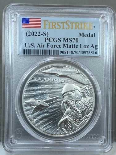 2022-S ~ アメリカ空軍 1オンス シルバーメダル マット PCGS MS70 ファーストストライク ~ 手持ち