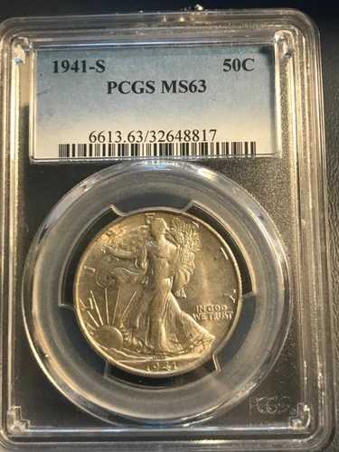 1941年頃 ウォーキング・リバティ・ハーフダラー、ブリリアント・アンサーキュレート、PCGS MS63 48,840円