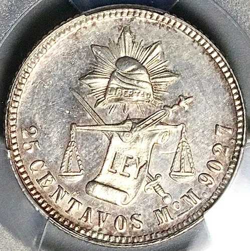 1889年-Mo PCGS AU メキシコシティ 25センタボ 天秤 銀貨 (25092904C)