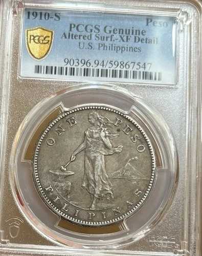 1910年代-S アメリカ-フィリピン シルバーペソ PCGS XF 詳細 美品 カラー
