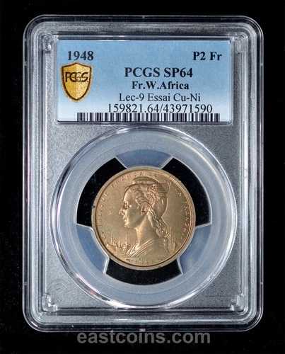 PCGS SP64 1948年 フランス西アフリカ エッサイ パターン 2フラン