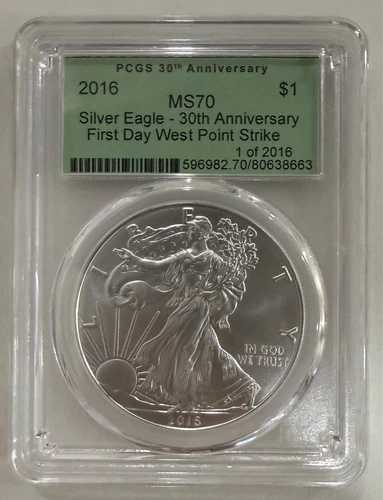 2016年 シルバーイーグル 1ドルコイン MS 70 PCGS ファーストデイ ウェストポイント 2016年1月 グリーンラベル 48,840円