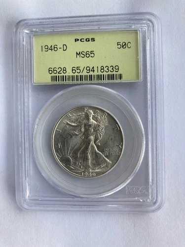 1946-D ジェム65 ウォーキング・リバティ・ハーフ。光沢があり、鋭い打痕！PCGS MS65