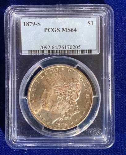 米国 1879-S モルガン銀貨 ブリリアント 未流通 PCGS 認定 MS64