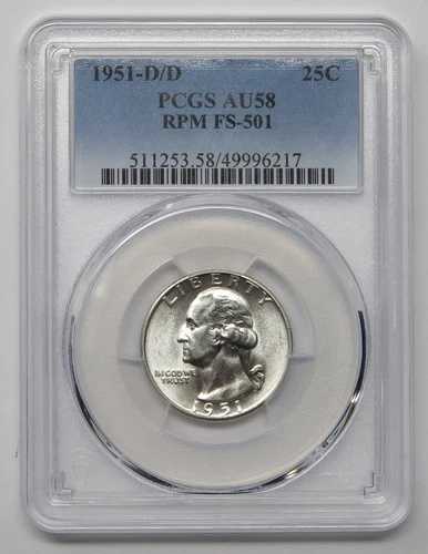 1951-D/D RPM FS-501 AU58 PCGS ワシントン クォーター 25セント 29002