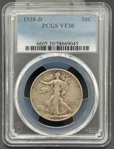 1938 D 50C ウォーキング・リバティ・ハーフダラー PCGS VF 30、低鋳造キーデート