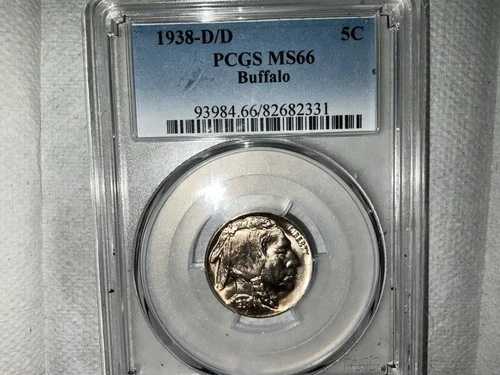 1938年 D/D バッファローニッケル PCGS MS 66 完全に打刻され、完全に光沢があり、非常にきれいな宝石