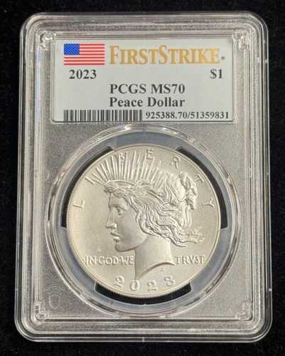 2023年 P ピース シルバー ダラー PCGS MS 70、ファーストストライク コインラベル