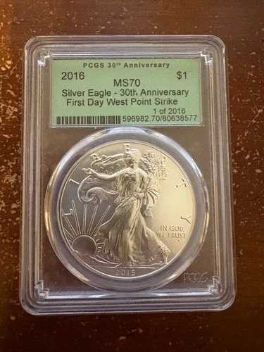 2016年 シルバーイーグル PCGS MS70 30周年記念 FDOI ウェストポイントミント グリーンラベル
