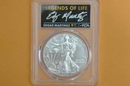 2021年 1ドル アメリカン シルバー イーグル 1オンス PCGS MS70 レジェンド オブ ライフ エドガー マルティネス T1