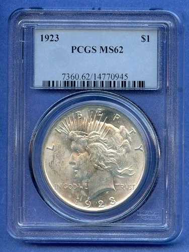 1923 P PCGS MS62 ピースシルバードル 1ドル 米国造幣局コイン 1923-P MS-62 OBH