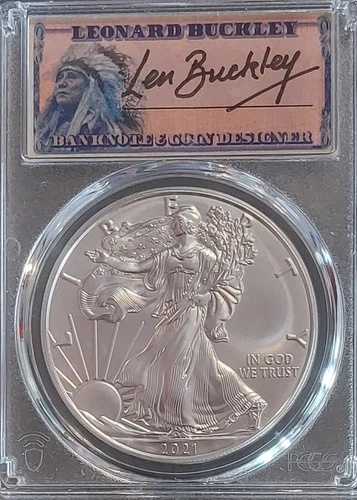 2021-S 1オンス アメリカンシルバー イーグル タイプ1 PCGS MS70 レン・バックリー直筆サイン入り
