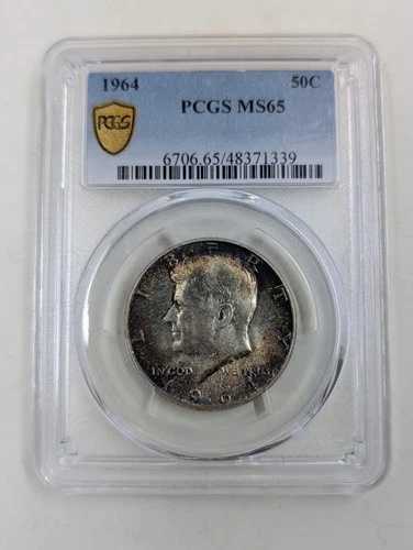 トーン付き 1964年 MS65 ケネディ ハーフシルバーダラー PCGS 認定、True View MS65