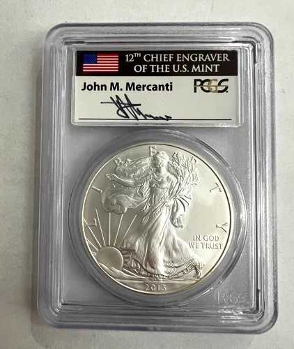 2013 アメリカンイーグル シルバー $1 ファーストストライク PCGS MS70 サイン入り マーカンティ