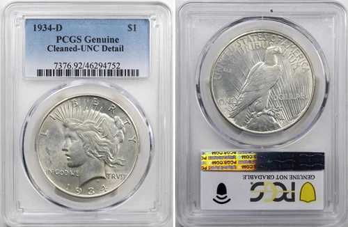 1934-D ピースダラー PCGS UNC BU 詳細 90% シルバー