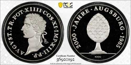1985年 ドイツ連邦共和国勲章 アウクスブルク記念銀貨 PCGS PR69DCAM