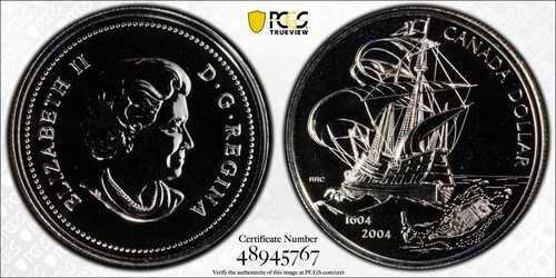 2004年カナダドル1ドルアメリカにおける最初のフランス人入植地銀貨 PCGS SP 69 48,840円