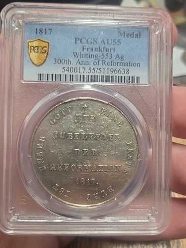 O88 ドイツ フランクフルト 1817年 宗教改革300周年記念 銀メダル PCGS AU-55