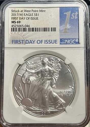 2017年 (W) アメリカン シルバー イーグル S$1 PCGS MS69 発行初日 48,840円
