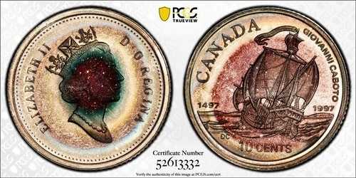 PR66 1997 10C カナダ カボトの航海 シルバー 10セント プルーフ、PCGS- 深いトーン