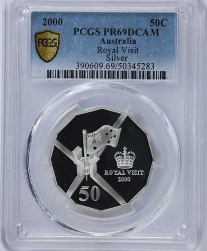2000年 オーストラリア 50セント ロイヤルビジット シルバー プルーフコイン Km# 437a PCGS PR 69 DCAM