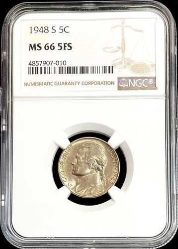 1948年 S US ジェファーソン ニッケル 5セントコイン NGC ミントステート 66 FS フルステップ