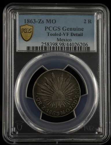 1863 Zs MO 2 R メキシココイン 刻印あり VF ディテール PCGS 正規品