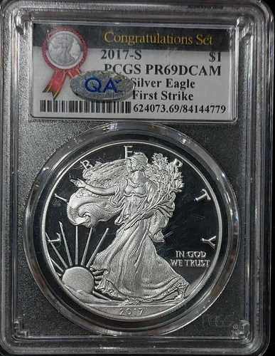 2017-S プルーフ 1オンス アメリカン シルバー イーグル ファースト ストライク PCGS PF69 PR69 QA 承認済み!