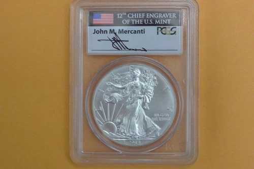 2014年 1ドル アメリカン シルバー イーグル 1オンス PCGS MS70 ジョン・マーカンティ ファーストストライク