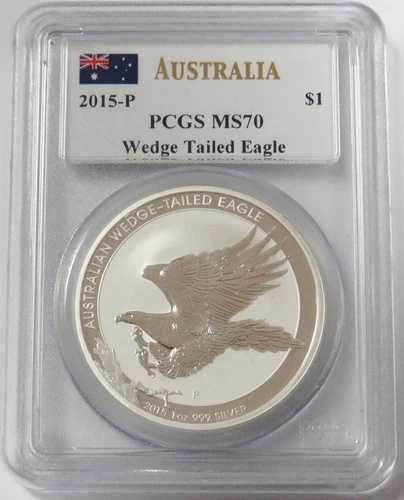 2015年 P シルバー オーストラリア マーカンティ サイン入り $1 ウェッジテール イーグル 1オンス PCGS MS 70