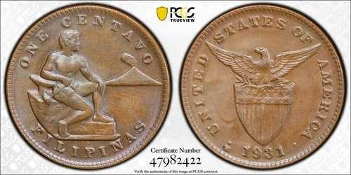 1931-M 1セント センタボ PCGS MS64BN 米国 フィリピン 90117.64/47982422 10/4 高い