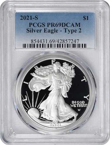 2021-S 1ドル アメリカン シルバー イーグル タイプ2 PR69DCAM PCGS